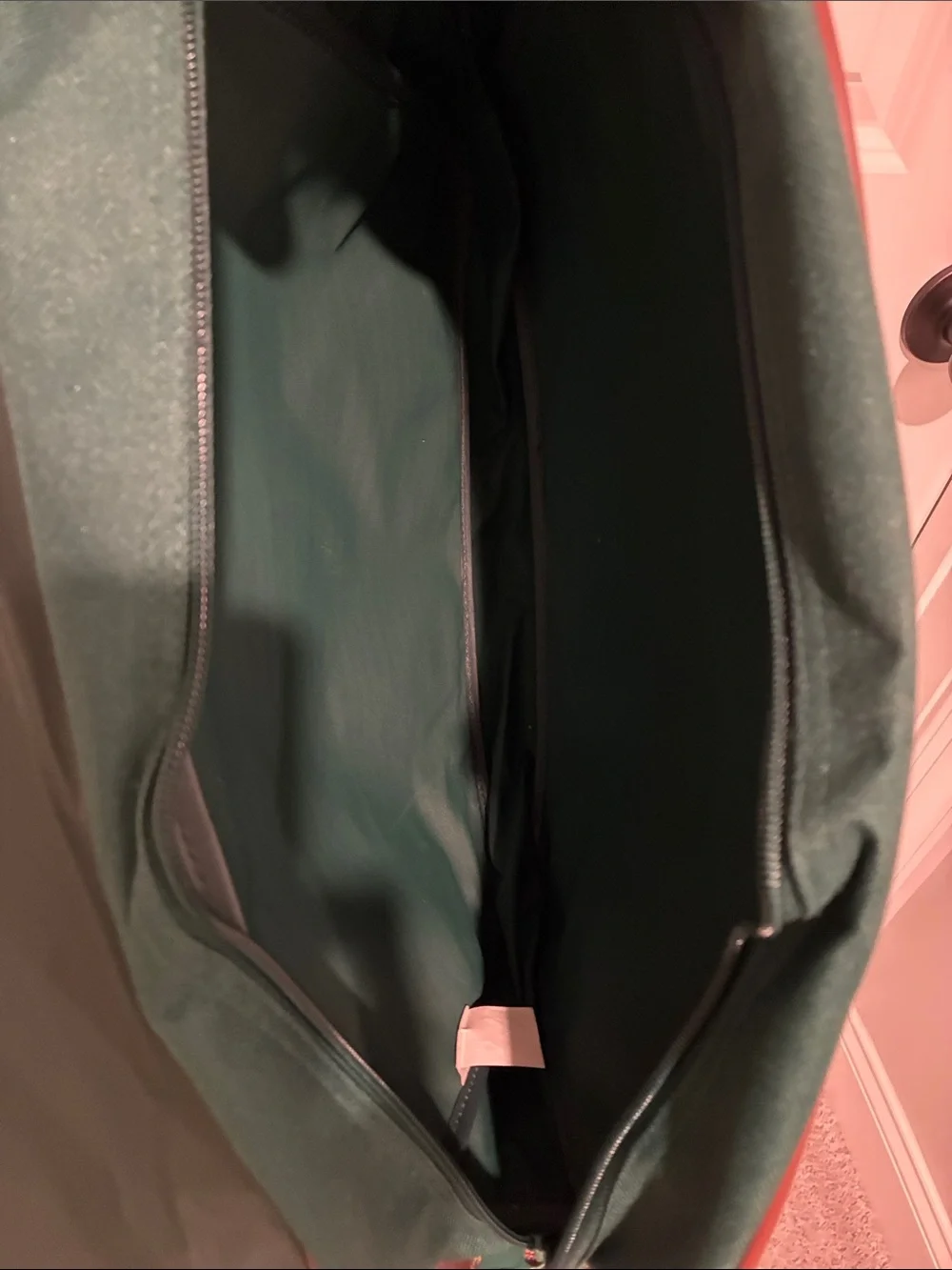 Men's Dark Green Canvas Messenger Bag with Brown Trim